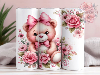Teddy Bear 20oz Tumbler Wrap PNG, Cute Bows Tumbler Png, Straight & Tapered Tumbler Wrap, Instant Digital Download Sublimation Li Zamperini 