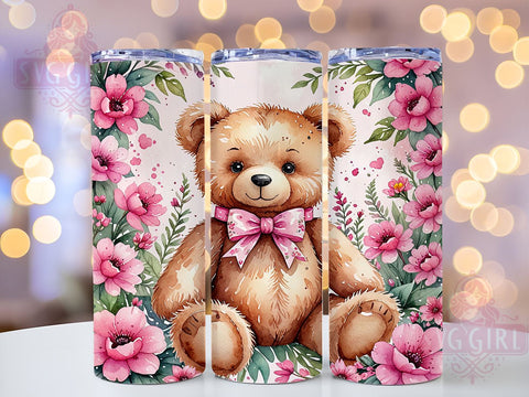Teddy Bear 20oz Tumbler Wrap Sublimation Design, Straight Tapered Tumbler Wrap, Cute Bows Tumbler Png, Instant Digital Download Sublimation SvggirlplusArt 