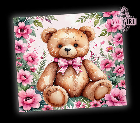 Teddy Bear 20oz Tumbler Wrap Sublimation Design, Straight Tapered Tumbler Wrap, Cute Bows Tumbler Png, Instant Digital Download Sublimation SvggirlplusArt 