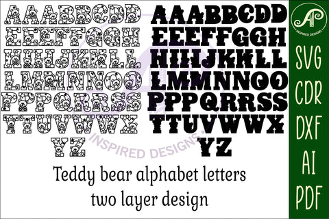 Teddy bear alphabet set. 2 layer 49 letters. SVG APInspireddesigns 