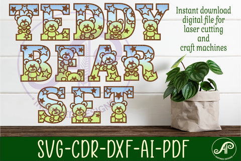 Teddy bear alphabet set. 2 layer 49 letters. SVG APInspireddesigns 