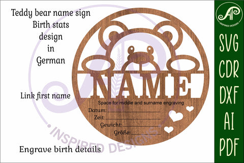 Teddy bear Baby stats, Birth plaque, name sign SVG SVG APInspireddesigns 