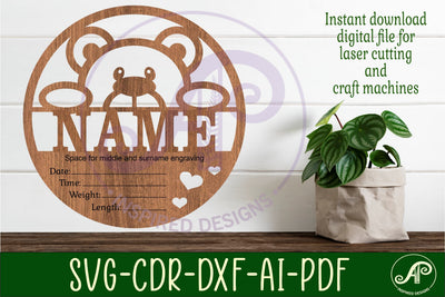 Teddy bear Baby stats, Birth plaque, name sign SVG SVG APInspireddesigns 