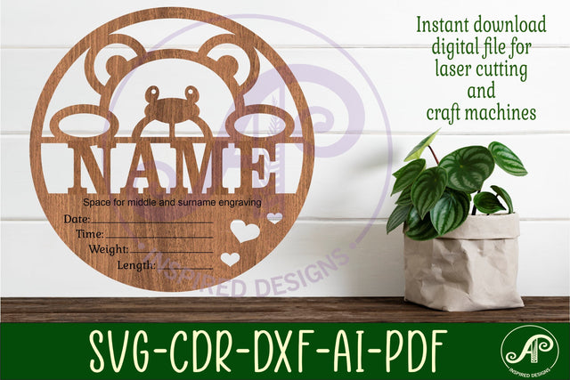 Teddy bear Baby stats, Birth plaque, name sign SVG SVG APInspireddesigns 