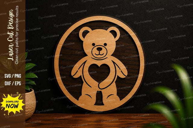 Teddy Bear Circle Ornament Laser Cut SVG Design SVG Regulrcrative 