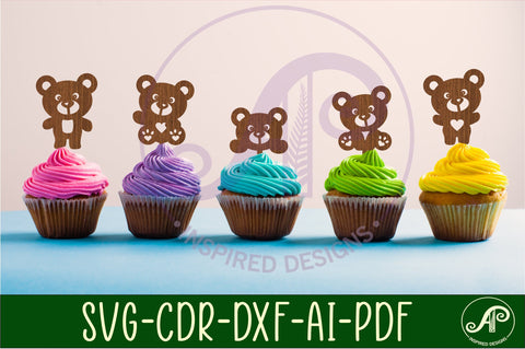 Teddy bear cupcake toppers, 5 designs SVG laser cut SVG APInspireddesigns 