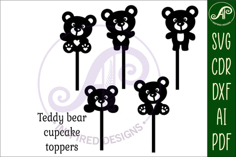 Teddy bear cupcake toppers, 5 designs SVG laser cut SVG APInspireddesigns 