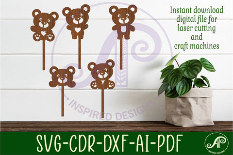 Teddy bear cupcake toppers, 5 designs SVG laser cut SVG APInspireddesigns 