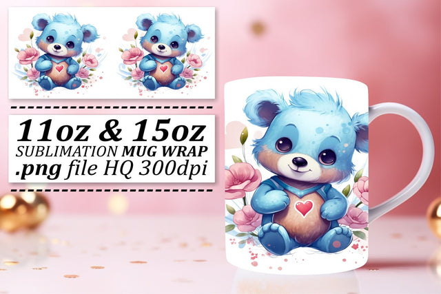 Teddy Bear Dreamscape: Watercolor Mug Wrap - 11oz & 15oz Sublimation afrosvg 