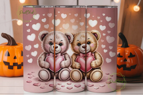 Teddy Bear Hearts 20oz Tumbler Wrap Sublimation PixelChick 