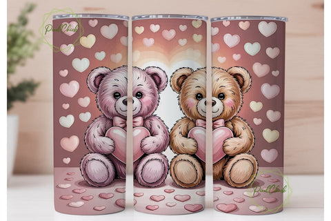 Teddy Bear Hearts 20oz Tumbler Wrap Sublimation PixelChick 