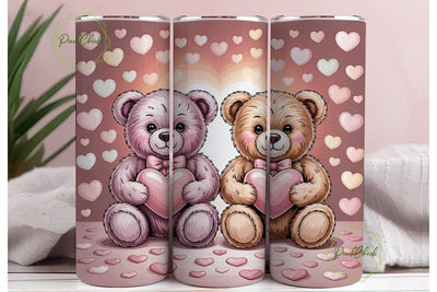 Teddy Bear Hearts 20oz Tumbler Wrap Sublimation PixelChick 