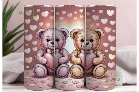 Teddy Bear Hearts 20oz Tumbler Wrap Sublimation PixelChick 