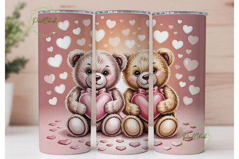 Teddy Bear Hearts 20oz Tumbler Wrap Sublimation PixelChick 