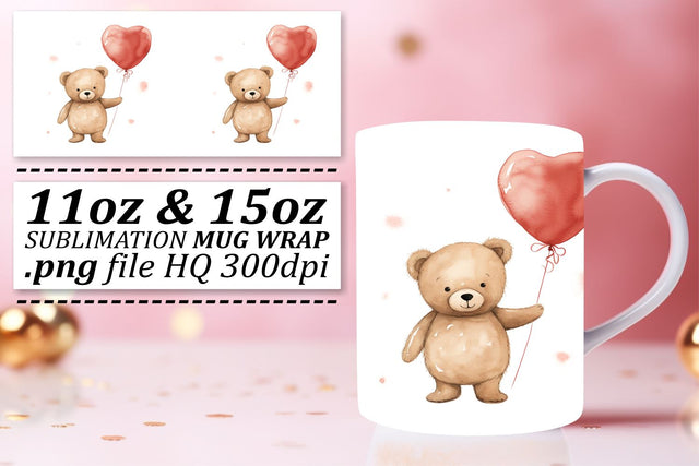 Teddy Bear Love Notes: Valentines Day Mug Wrap Sublimation afrosvg 