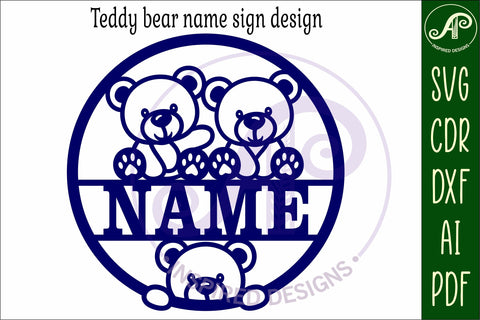 Teddy bear name sign design for laser cutting SVG APInspireddesigns 
