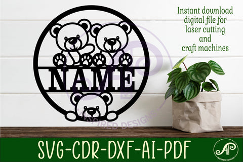 Teddy bear name sign design for laser cutting SVG APInspireddesigns 