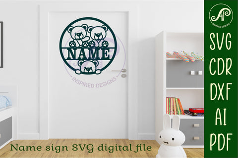 Teddy bear name sign design for laser cutting SVG APInspireddesigns 
