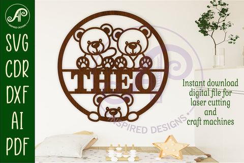 Teddy bear name sign design for laser cutting SVG APInspireddesigns 