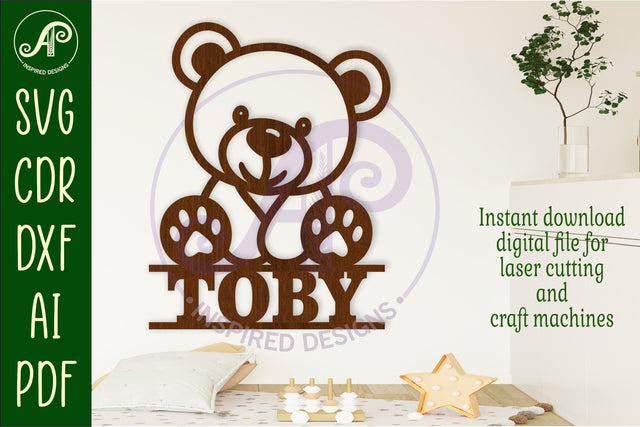 Teddy bear name sign svg laser cut file SVG APInspireddesigns 