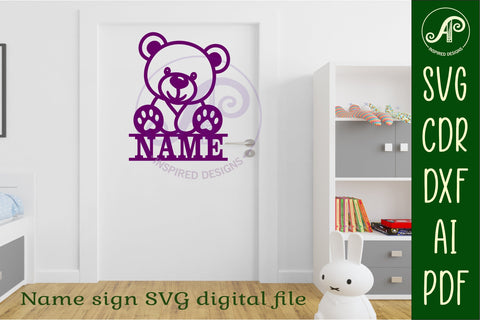 Teddy bear name sign svg laser cut file SVG APInspireddesigns 
