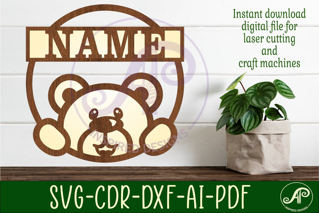 Teddy bear name sign svg laser cut template SVG APInspireddesigns 