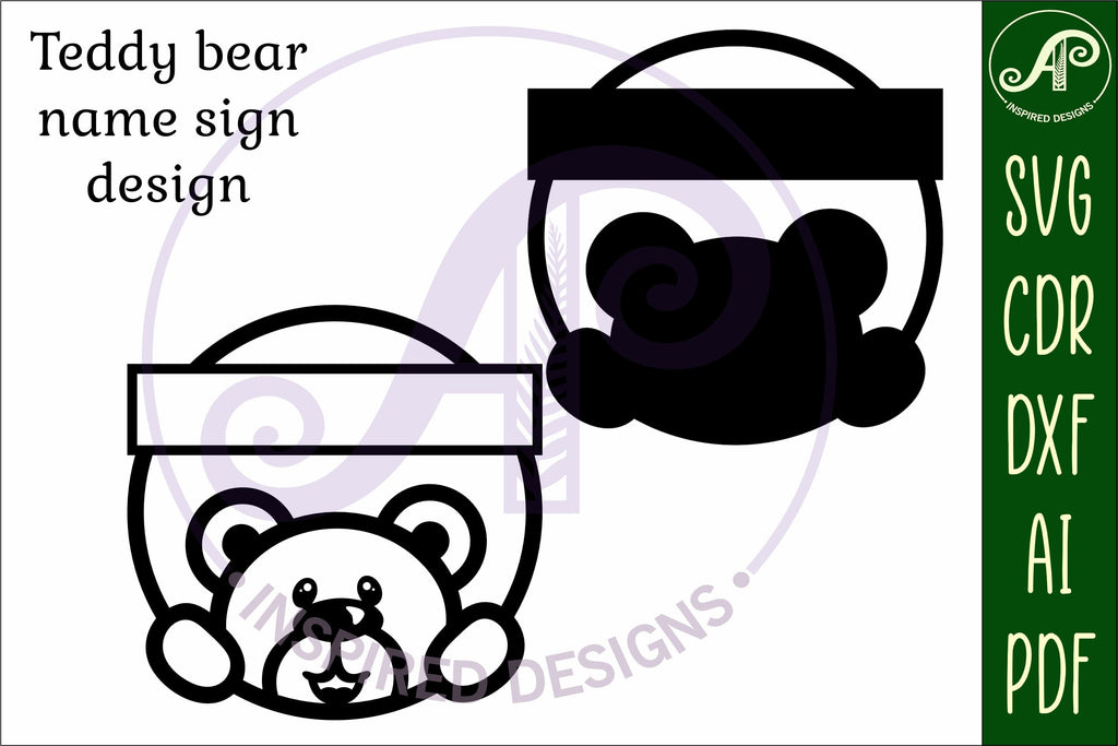 Teddy bear name sign svg laser cut template - So Fontsy