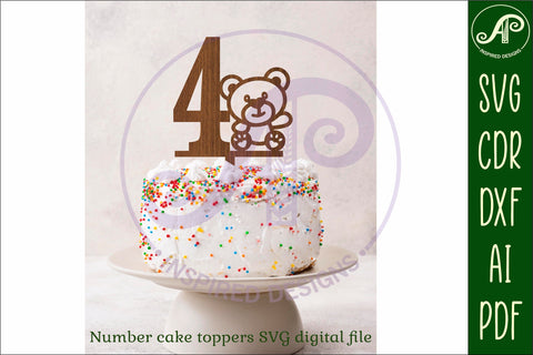 Teddy bear number cake toppers, 10 designs SVG laser cut SVG APInspireddesigns 
