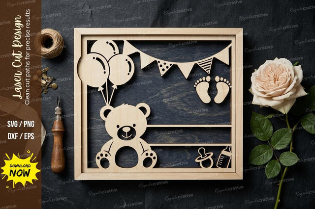 Teddy Bear Nursery Frame SVG Laser Cut Design | Cute Baby Room Decor Pattern SVG Regulrcrative 