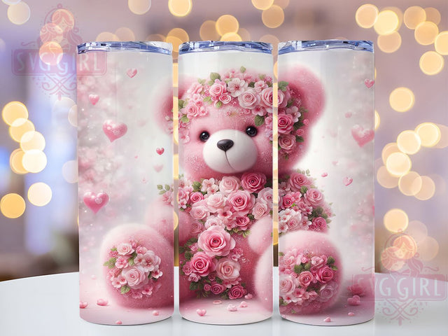 Teddy Bear Rose Valentine Tumbler, Valentine Rose, Cute Wrap, Sublimation Art, 20oz Tumbler, Love Theme, Romantic Design Sublimation SvggirlplusArt 