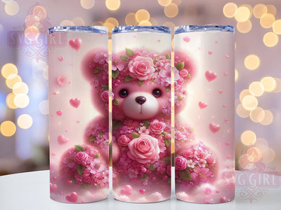 Teddy Bear Rose Valentine Tumbler, Valentine Rose, Cute Wrap, Sublimation Art, 20oz Tumbler, Love Theme, Romantic Design Sublimation SvggirlplusArt 