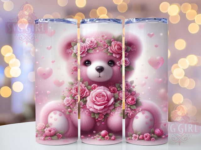 Teddy Bear Rose Valentine Tumbler, Valentine Rose, Cute Wrap, Sublimation Art, 20oz Tumbler, Love Theme, Romantic Design Sublimation SvggirlplusArt 