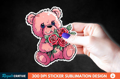 Teddy Bear Roses Sticker Clipart Sublimation Regulrcrative 