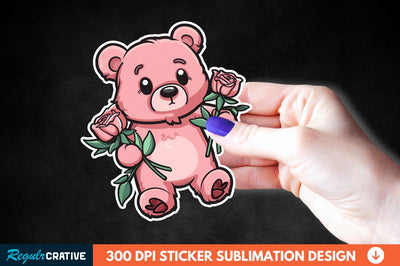 Teddy Bear Roses Sticker Clipart Sublimation Regulrcrative 