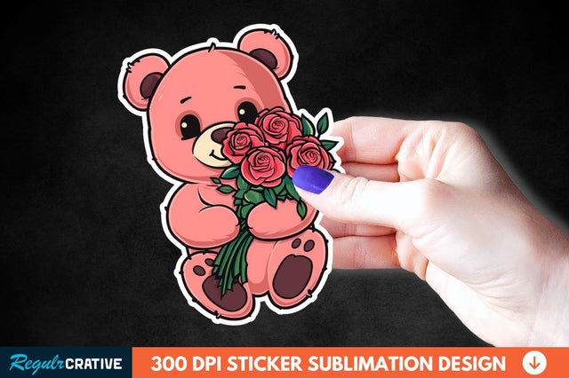 Teddy Bear Roses Sticker Clipart Sublimation Regulrcrative 