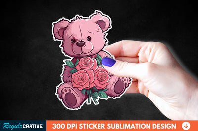Teddy Bear Roses Sticker Clipart Sublimation Regulrcrative 