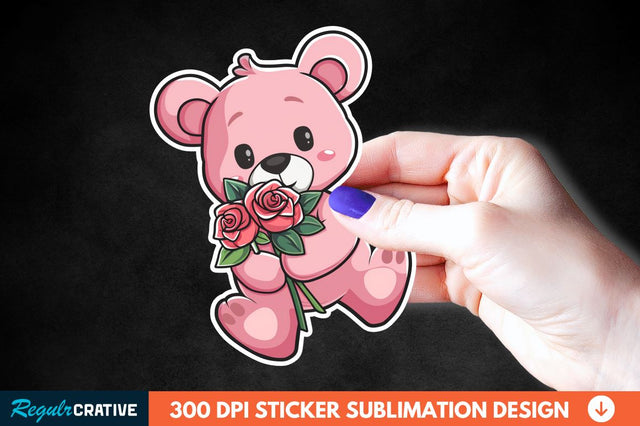 Teddy Bear Roses Sticker Clipart Sublimation Regulrcrative 