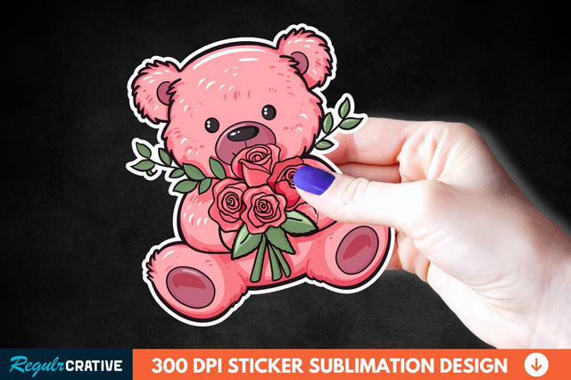 Teddy Bear Roses Sticker Clipart Sublimation Regulrcrative 
