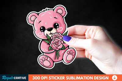 Teddy Bear Roses Sticker Clipart Sublimation Regulrcrative 