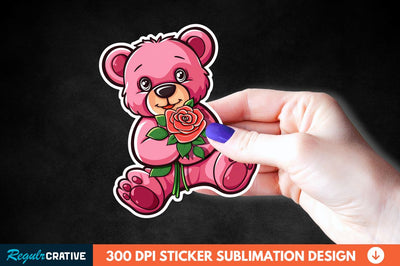 Teddy Bear Roses Sticker Clipart Sublimation Regulrcrative 