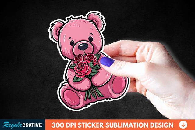 Teddy Bear Roses Sticker Clipart Sublimation Regulrcrative 