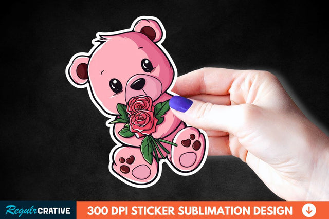 Teddy Bear Roses Sticker Clipart Sublimation Regulrcrative 