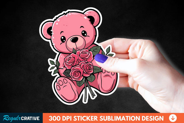 Teddy Bear Roses Sticker Clipart Sublimation Regulrcrative 