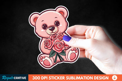 Teddy Bear Roses Sticker Clipart Sublimation Regulrcrative 
