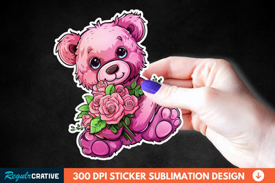 Teddy Bear Roses Sticker Clipart Sublimation Regulrcrative 