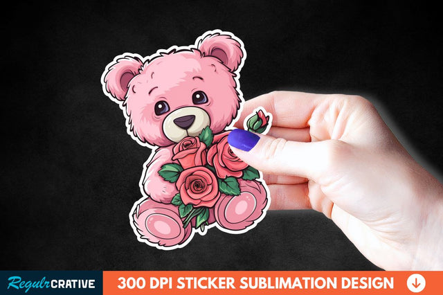 Teddy Bear Roses Sticker Clipart Sublimation Regulrcrative 