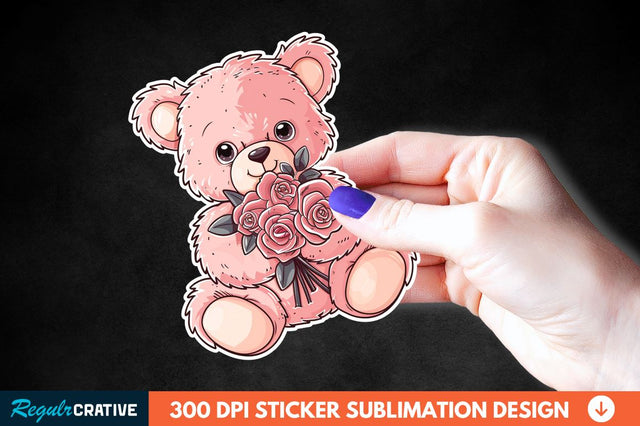 Teddy Bear Roses Sticker Clipart Sublimation Regulrcrative 