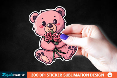 Teddy Bear Roses Sticker Clipart Sublimation Regulrcrative 
