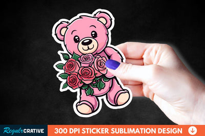 Teddy Bear Roses Sticker Clipart Sublimation Regulrcrative 