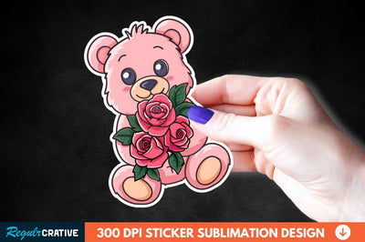 Teddy Bear Roses Sticker Clipart Sublimation Regulrcrative 